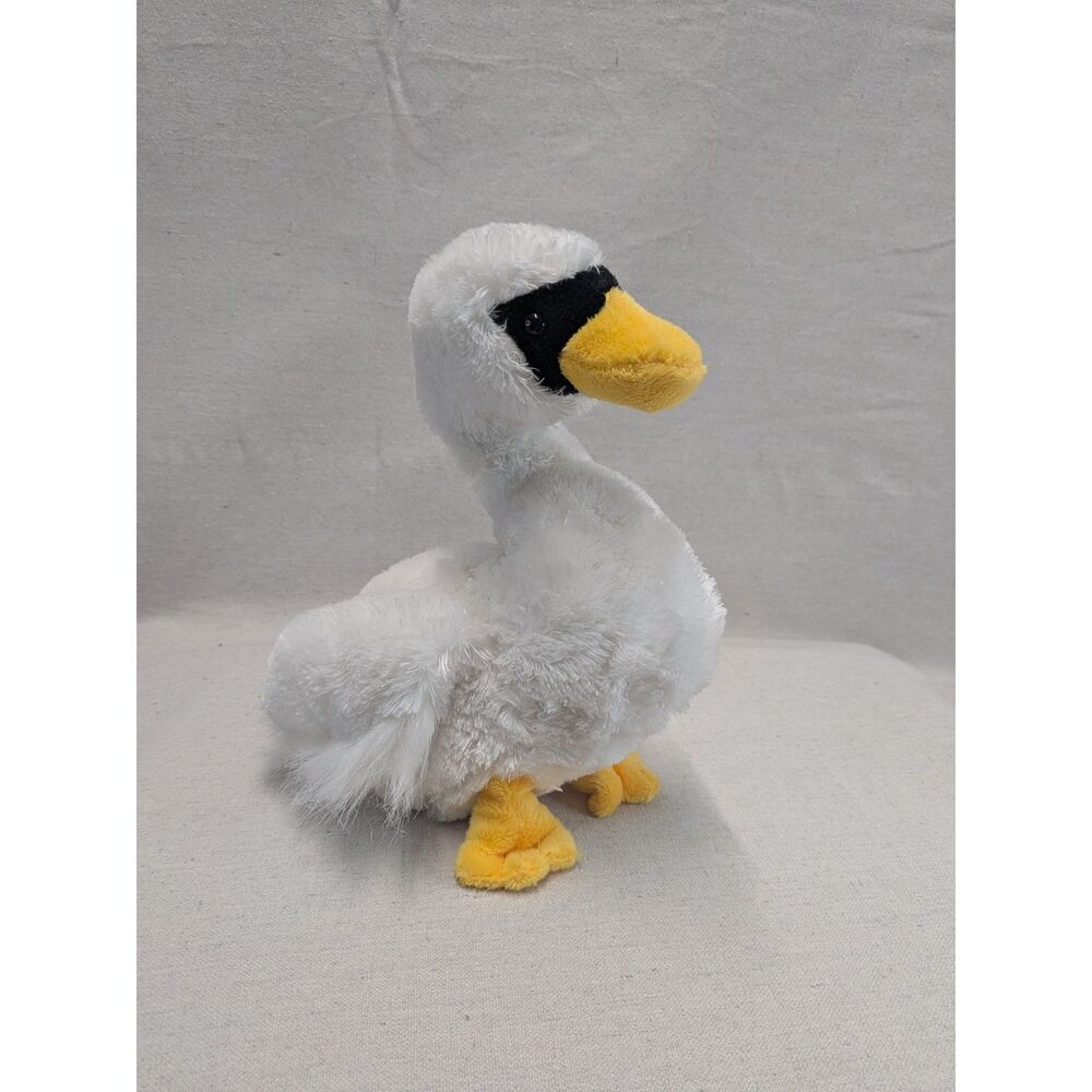 Ganz White Swan Plush  Stuffed Animal Bird Yellow Beak Black Eye Mask